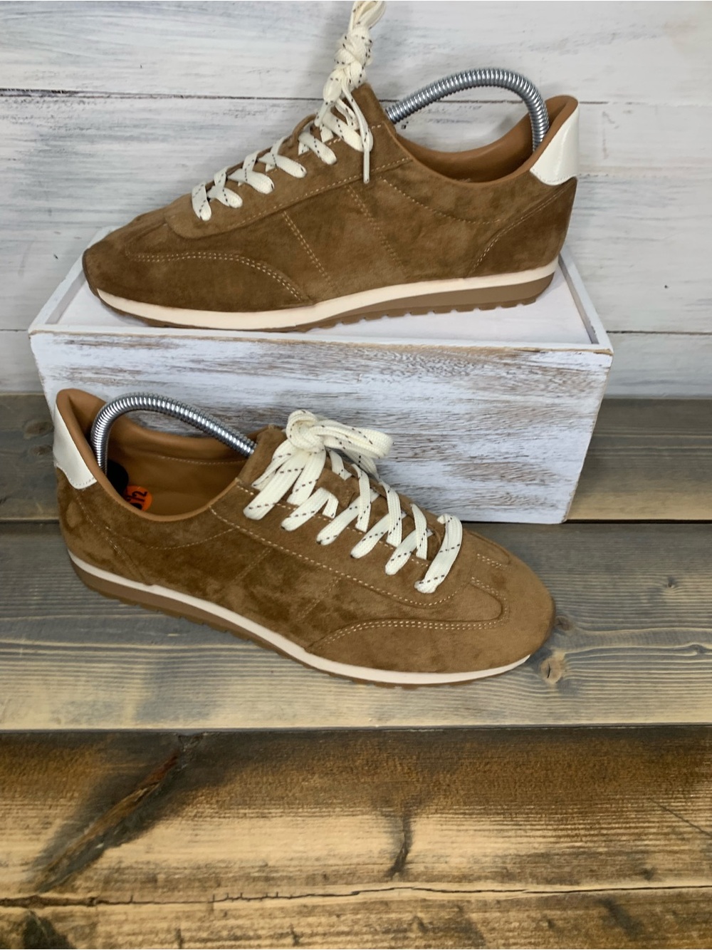 Madden Girl Tan Suede Sneakers with White Accents